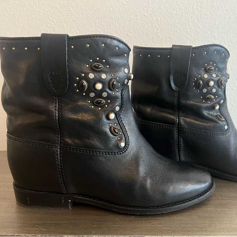 Isabel Marant Black Leather Boots with Pearl Accents
